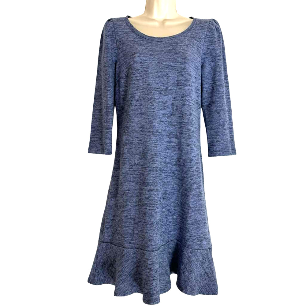 Talbots Womens Cotton Blend Blue Thick Knit 3/4 Sleeve Knee Length Dress sz S